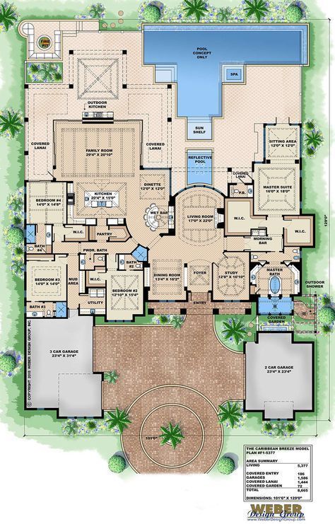 Caribbean House Plan: 1 Story Contemporary Beach Home Floor Plan ...