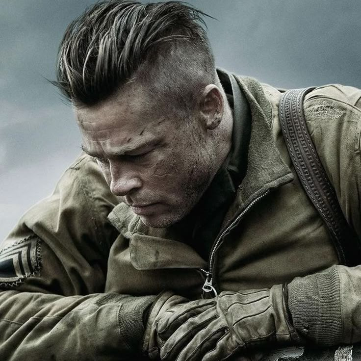 Brad Pitt’s Fury Haircut: A Stylish Undercut (+Gallery) Brad Pitt Fury Haircut, Fury Haircut, Brad Pitt Fury, Fury Movie, Military Haircuts Men, Brad Pitt Haircut, Brad Pitt Hair, Military Haircut, Erwin Rommel