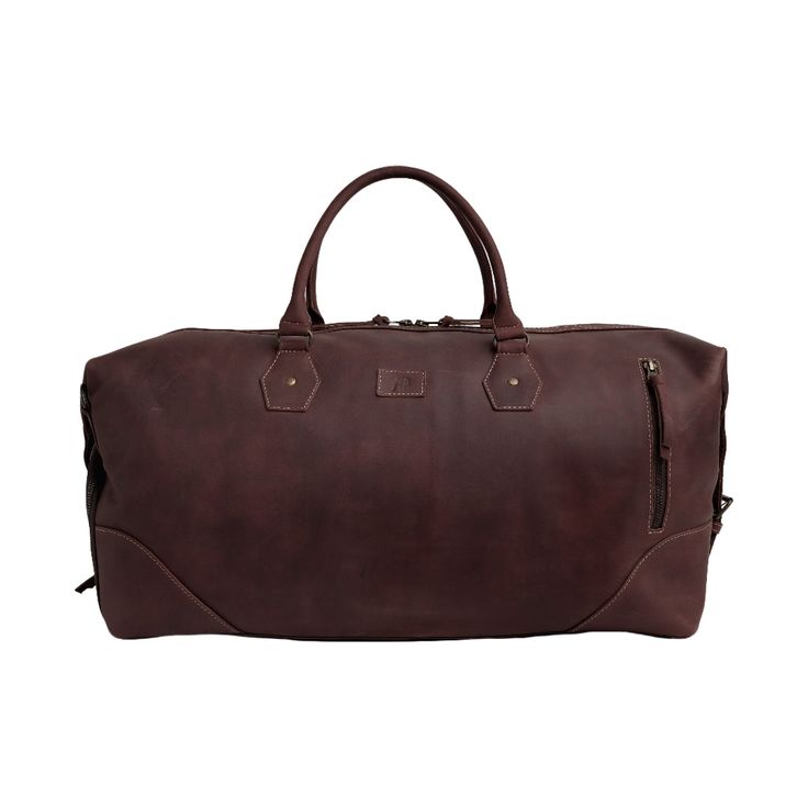 The Weekender Travel Leather Duffle Bag is the travel bag that will travel with you through the ages. A travel bag that is both rugged and delicate, Weekender is the bag that will bring you a journey that is profound because of its expansive design. Hand-polished Zippers make it easy to slip through and have easy access. The voluminous space allows you to carry all of your travel items in style like never before. The lining is made of 100% pure cotton and allows you to place all of your items se Brown Large Capacity Travel Bag For On-the-go, Brown Satchel With Luggage Sleeve For Travel, Brown Satchel Travel Accessories With Luggage Sleeve, Brown Satchel With Luggage Sleeve, Brown Rectangular Luggage For Travel, Rectangular Brown Luggage For Travel, Functional Brown Tote Travel Bag, Brown Satchel Travel Bag, Brown Travel Bag With Leather Handles