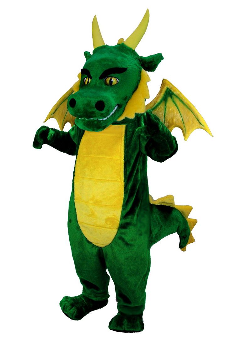 a green dragon mascot with yellow wings