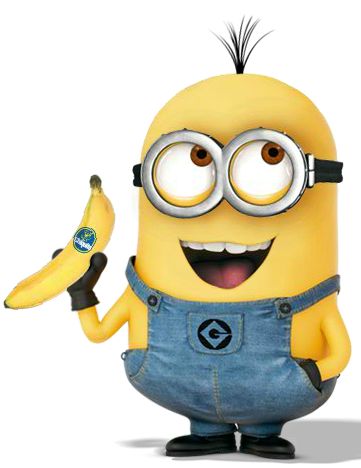 a cartoon minion holding a banana and wearing eyeglasses while standing in front of a white background