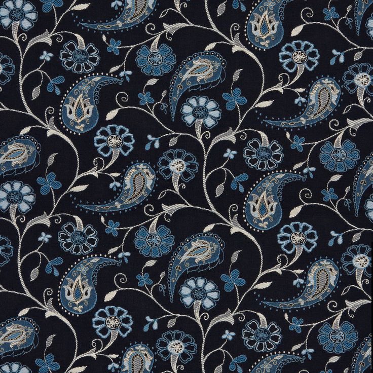 a black and blue paisley print fabric