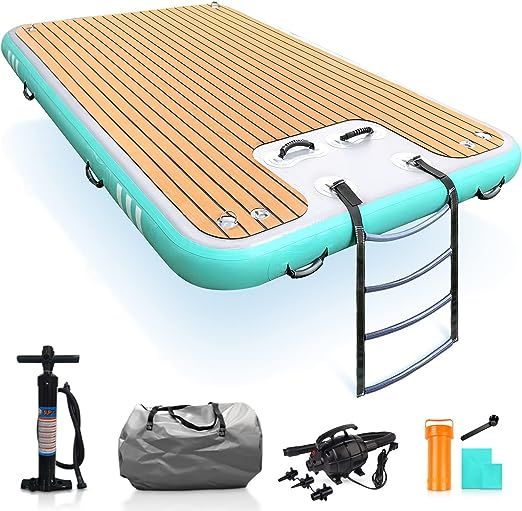 8x5ft Inflatable Floating Dock, Anti-Slip EVA Surface Stable with Ladder Inflatable Floating Dock Platform Raft, Military-Grade Material for 3-4 Adults, Inflatable Floating Mat for Lake Boats Pool Water Platform, Lake Boats, Inflatable Island, Floating Docks, Lake Toys, Floating Raft, Floating Mat, Lake Swimming, Inflatable Furniture