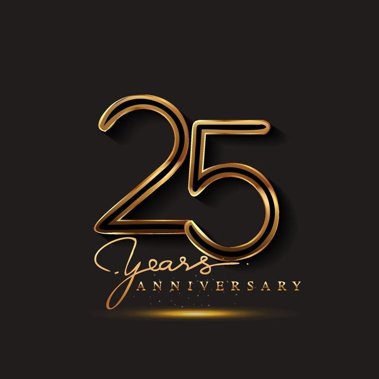 the 25th anniversary logo for 25 years, with gold lettering on a black background photo