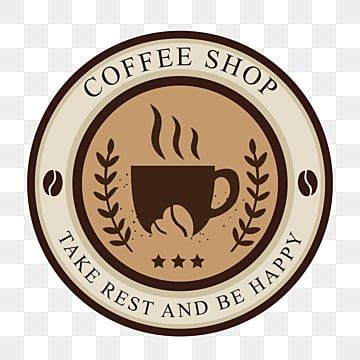 a coffee shop logo with the words take rest and be happy on it png