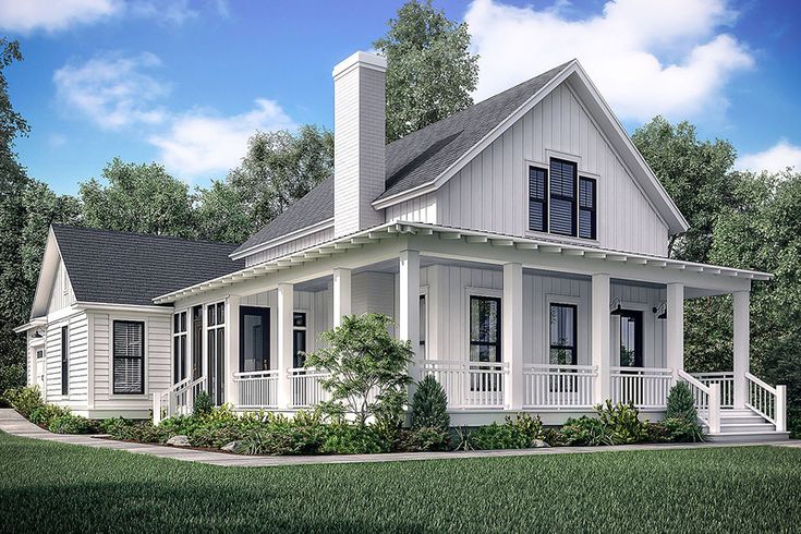 this is an artist's rendering of a house in the country style with porches