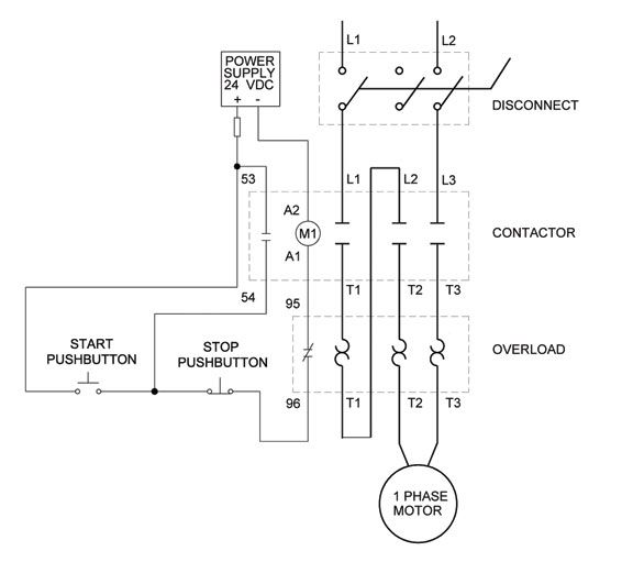 an electrical wiring diagram for a three phase motor