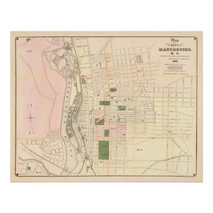 Vintage Map of Manchester NH (1873) Poster | Zazzle | Vintage map ...