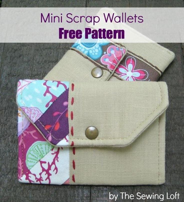 two small wallets sitting next to each other with the text mini scrap wallets free pattern