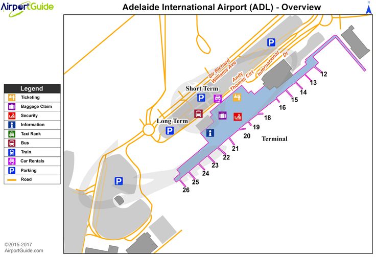 an airport map with the names and directions for each terminal, including several areas that are marked