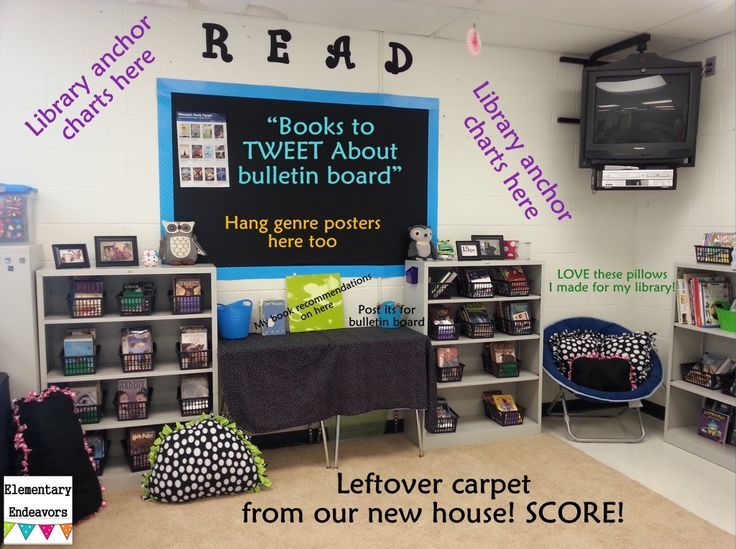 an image of a classroom setting with books and bulletin boards on the wall for children to read