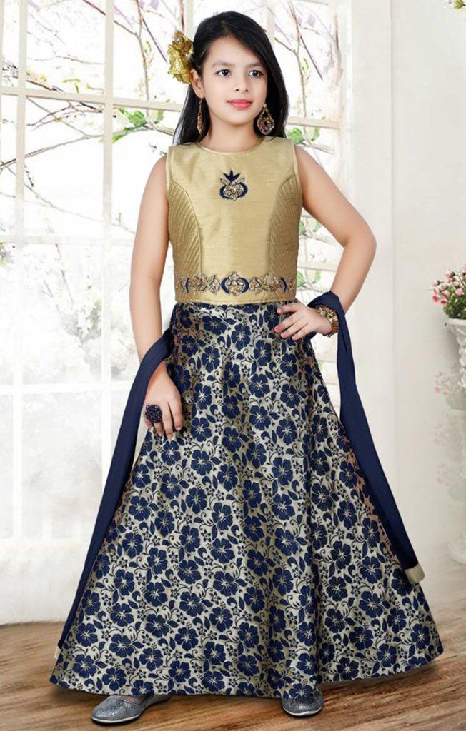 Semi-stitched Gold Dress With Floral Embroidery, Festive Floor-length Sets With Floral Embroidery, Diwali Party Anarkali Set With Gold Embroidery, Sleeveless Sets With Floral Embroidery For Party, Gold Art Silk Palazzo Set For Diwali, Party Gown With Gold Embroidery, Semi-stitched Sleeveless Art Silk Sets, Diwali Gold Art Silk Palazzo Set, Elegant Sleeveless Navratri Sets