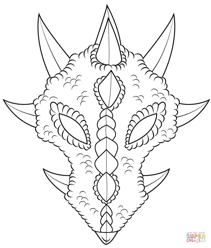 a drawing of a dragon head with horns