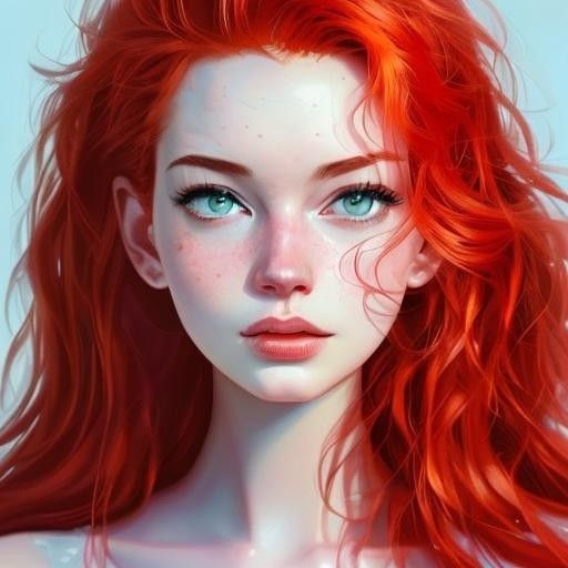 Red Hair Green Eyes Girl Art