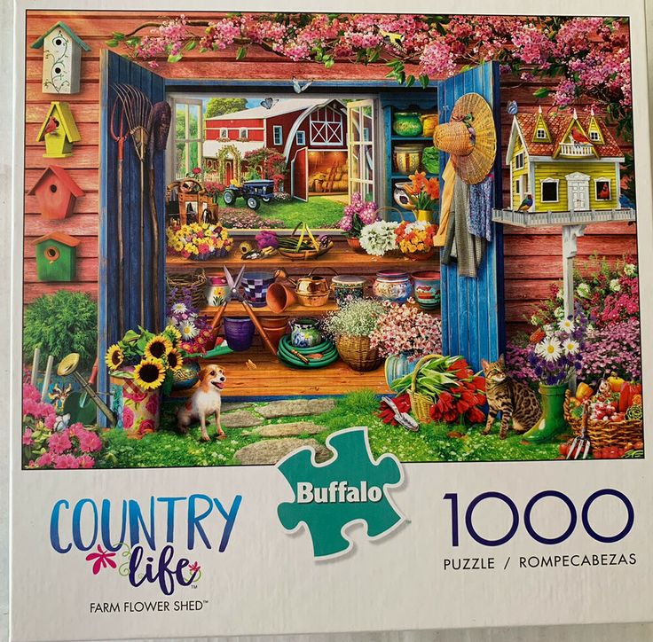 a puzzle piece with the words country life on it and an image of a house