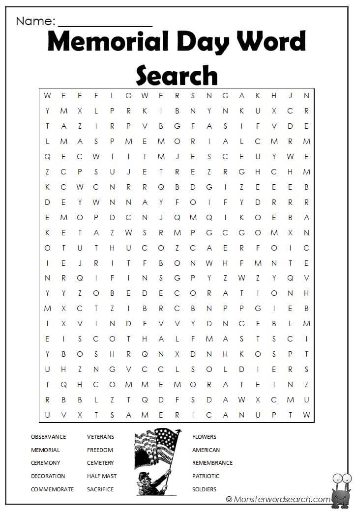 Easy Memorial Day Word Search