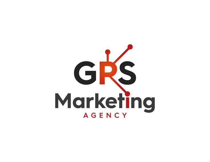 the logo for grs marketing agency, which is designed to look like an arrow