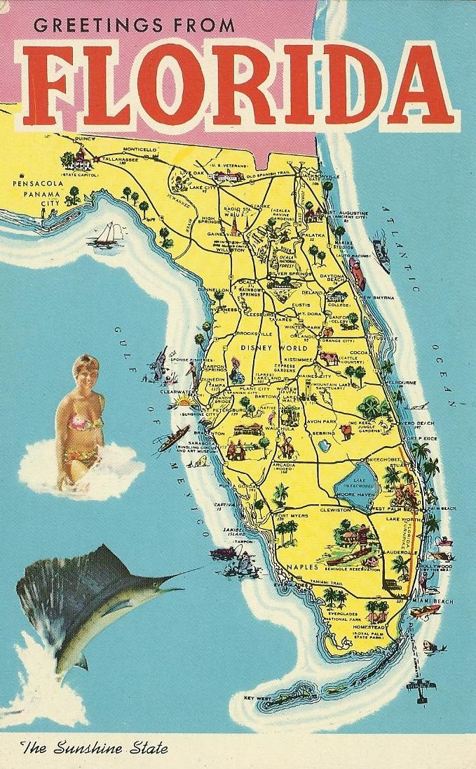 an old florida map with people swimming in the water