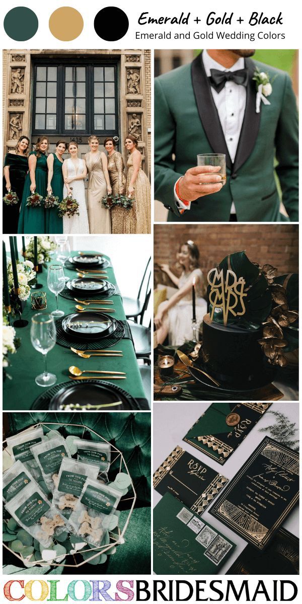 green and gold wedding color palettes for the bridesmaid, groom's party