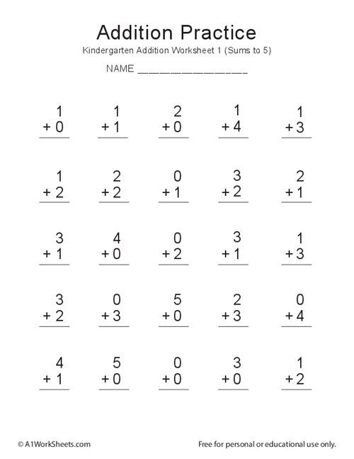 Grade 1 Single Digit Math Addition Worksheet with No Regrouping ...