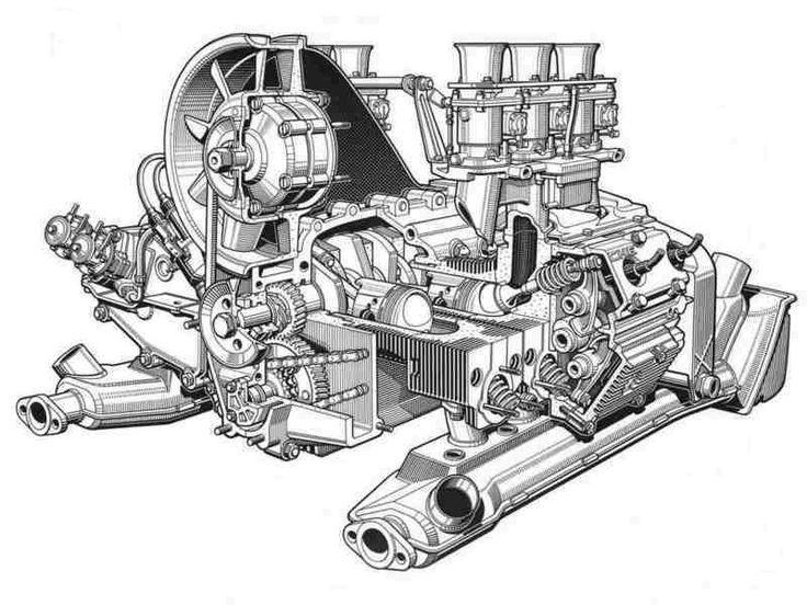 a drawing of a large engine with two engines on it's front and side