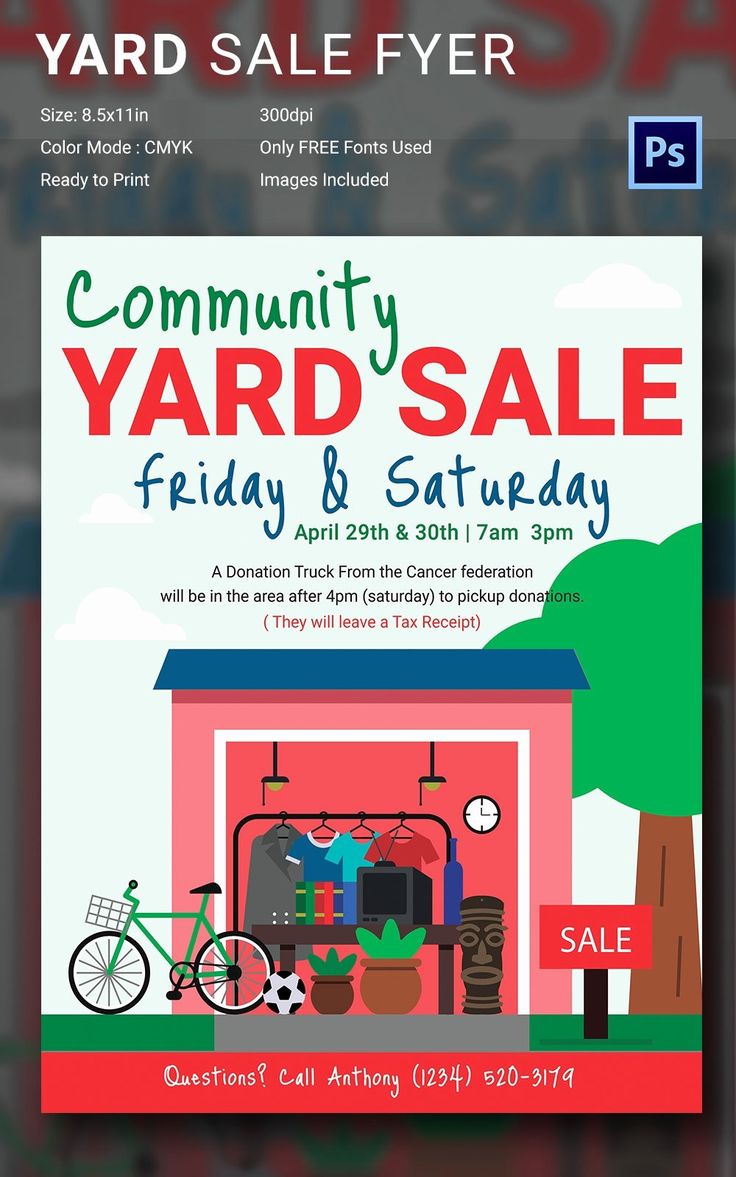 the yard sale flyer is shown