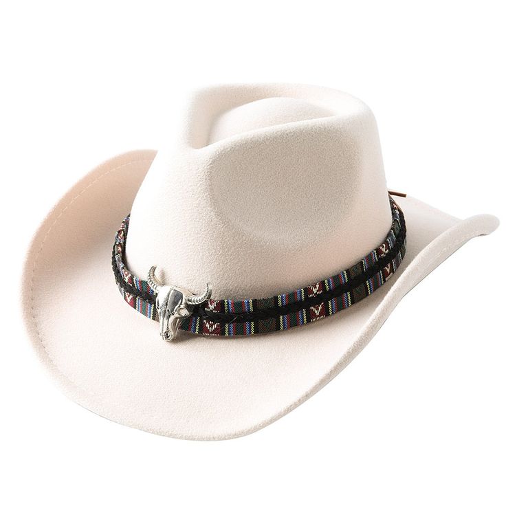 Beige cowboy hat cow head accessories cowboy hat monochrome felt hat ...