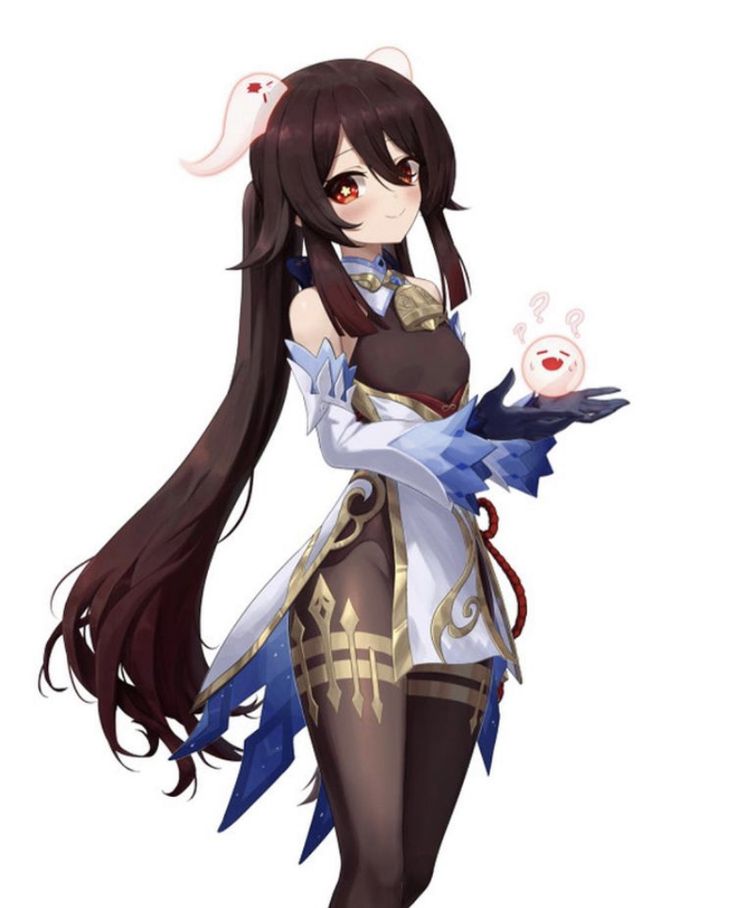 an anime character with long hair and red eyes, holding a flower in her hand