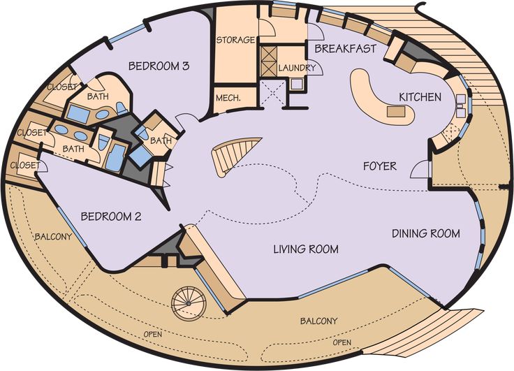 Second level floor plan Dome house, Monolithic dome