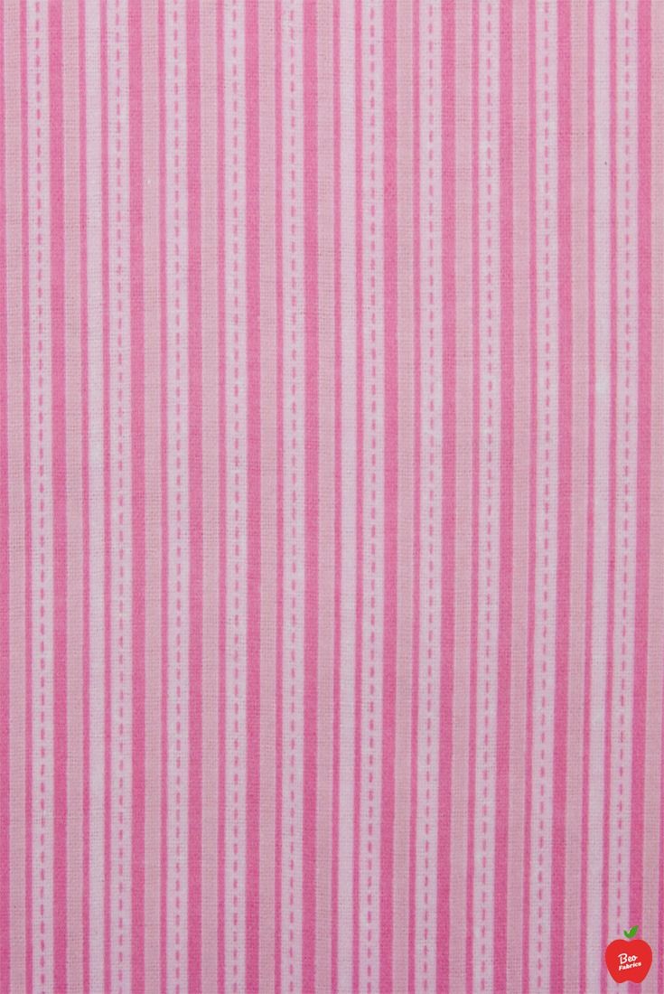 pink and white striped fabric with an apple on it