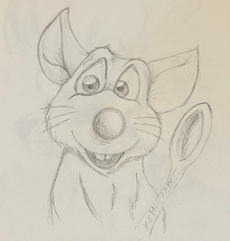 a pencil drawing of a mouse from the movie ratty, with one eye open