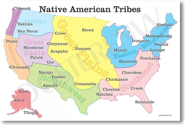 a map of the united states with native american tribe names in different colors and sizes