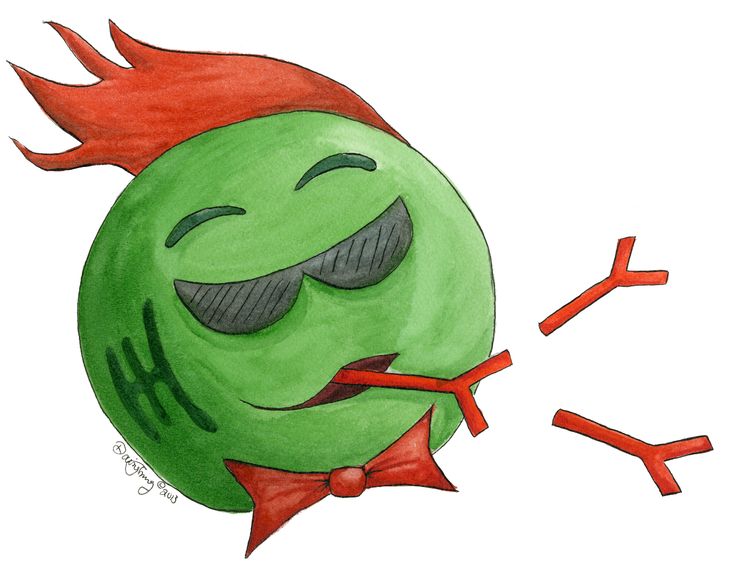 a drawing of a green ball with a red bow tie and eyes drawn on it