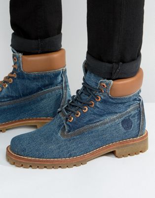 Timberland Classic 6 Inch Denim Premuim Boots from ASOS Timberland Mens Shoes, Round Toe Cowboy Boots, Shoes Boots Combat, Timberland Boots Outfit Mens, Shoe Station, Mens Lace Up Boots, Timberland Boots Outfit, Timberland Logo, Timberland Waterproof Boots