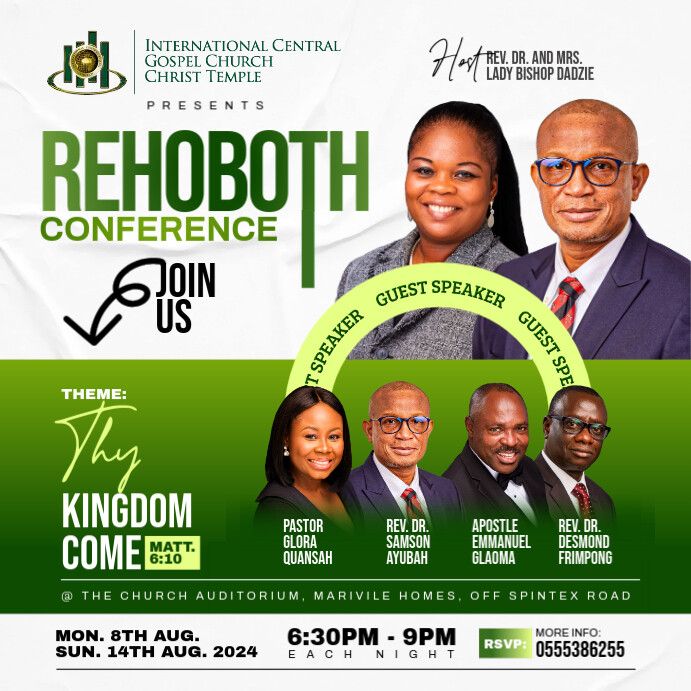 a poster for the rehoboth conference with three people in suits and ties