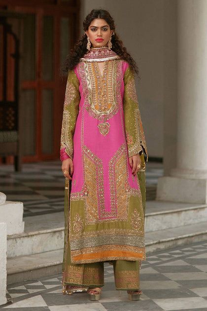 Festive Jamawar Dress With Naqshi Detailing, Elegant Chinon Salwar Kameez For Traditional Ceremonies, Raw Silk Sharara With Dabka For Traditional Ceremonies, Green Naqshi Salwar Kameez For Wedding, Resham Embroidered Lawn Suit For Eid Ceremonies, Traditional Naqshi Lehenga For Eid, Eid Dresses In Jamawar With Naqshi Detailing, Eid Jamawar Dresses With Naqshi Detailing, Traditional Lehenga With Naqshi For Eid