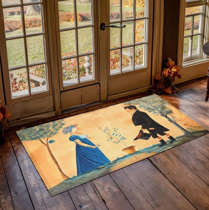 a door mat with an image of a woman on it