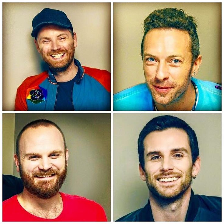 four men with different facial expressions and beards