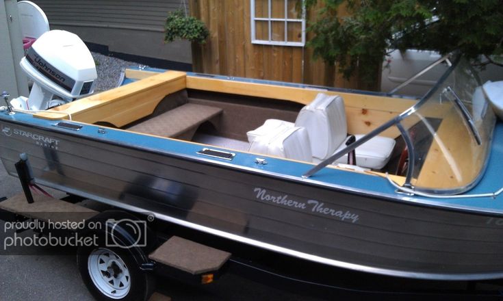 a small motor boat is parked in the driveway