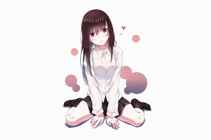 Anime Girl, Sitting, Brown Hair, Shirt Sitting Pose Reference, Poses Anime, Sitting Pose, Yumeko Jabami, Sitting Poses, Black Stickers, Purple Eyes, Popular Anime, Black And White Illustration