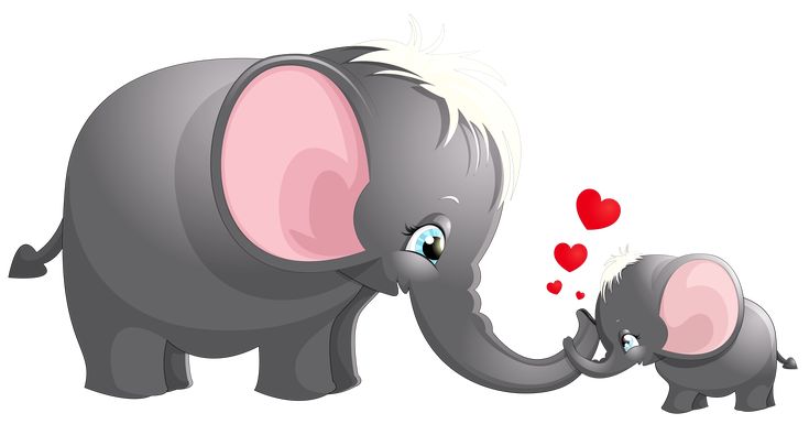 an elephant and its baby are touching their tusks with hearts on the tail