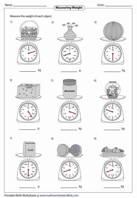 worksheet for measuring weight