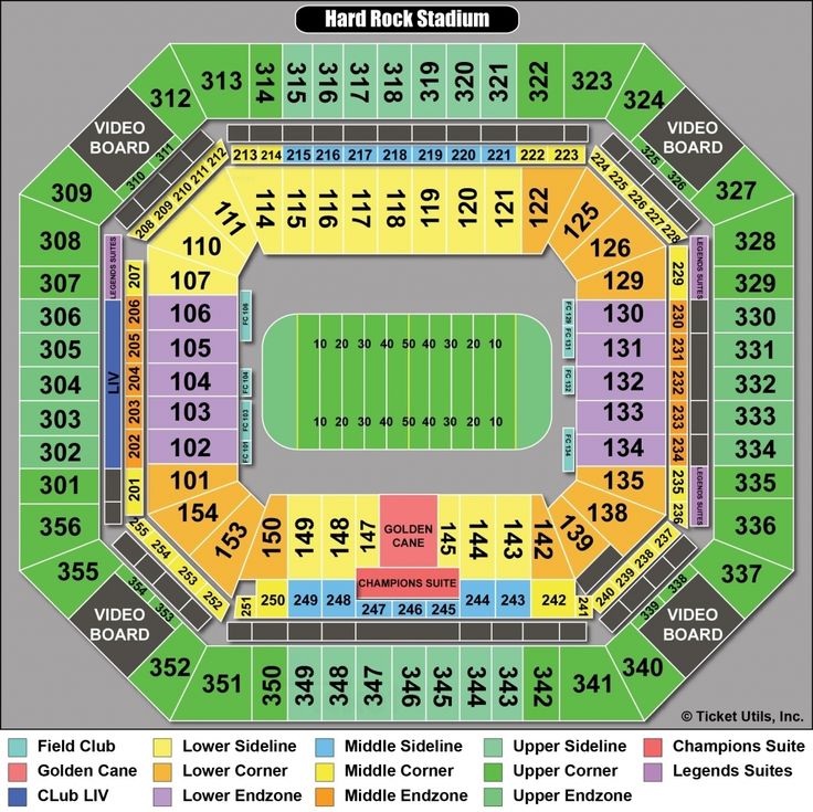 the seating map for the football game at hard rock stadium, which is home to several teams