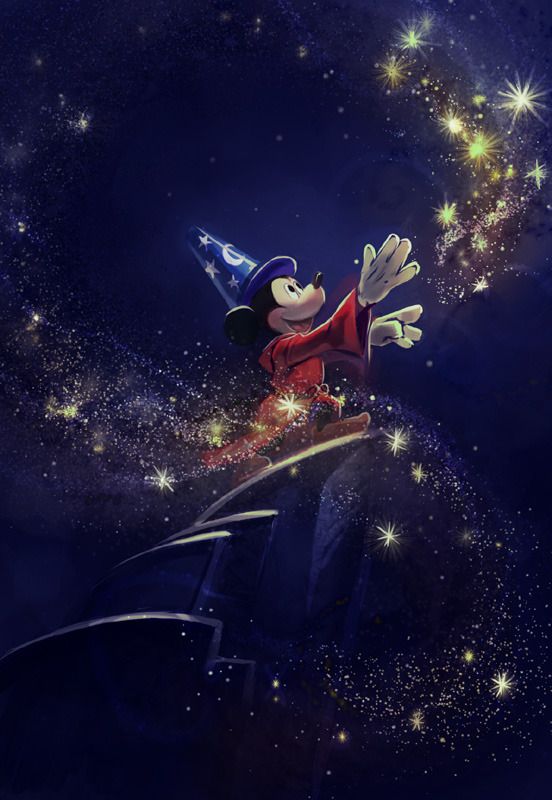 mickey mouse flying through the night sky