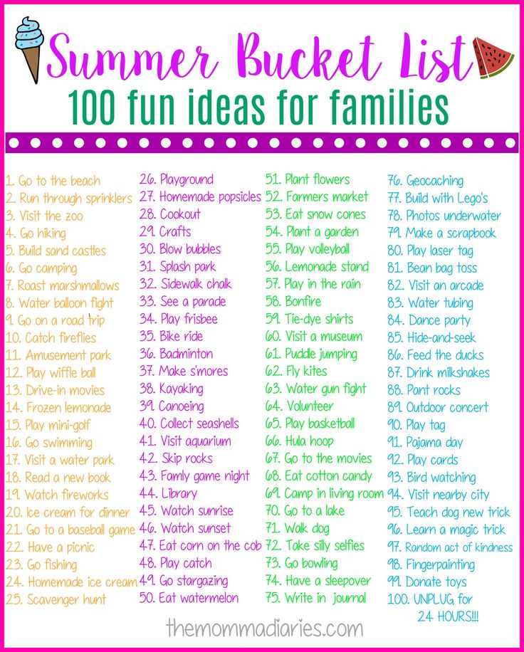 the summer bucket list for families with text overlay that reads, 100 fun ideas for families