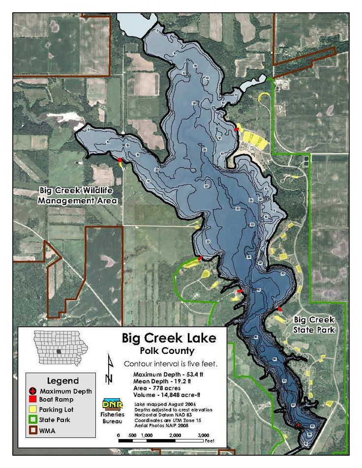 a map showing the location of big creek lake