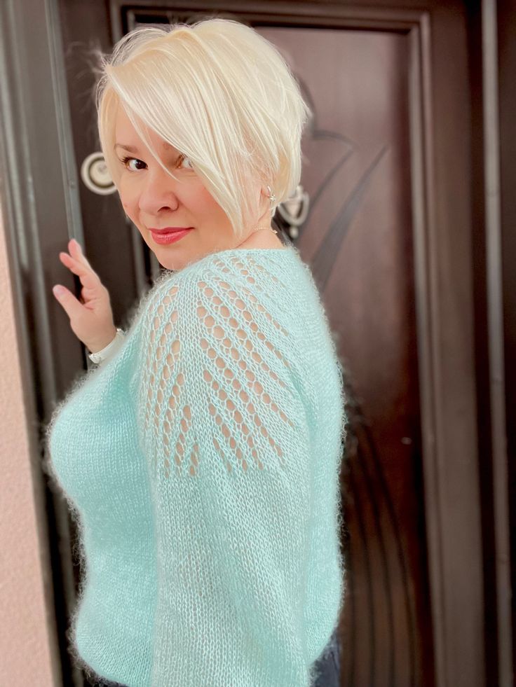 Introducing our Turquoise Mohair Sweater, crafted with luxurious Italian Mohair for fashionable women who appreciate both style and comfort. This elegant jumper is perfect for any special occasion, adding a pop of color and sophistication to your ensemble.  look at the photo of flowers and choose which one you like. The color plate is shown in the photo The sweater in the photo is made in color No. 5 💙Materials: 70% kidmohair 30% silk Made from high -quality Italian Mohair, this jumper is both Knitted Long Sleeve Mohair Top, Photo Of Flowers, Mohair Sweaters, Pull Mohair, Mohair Fabric, Color Plate, Personalized Sweater, Hand Knit Sweater, Plus Size Pullover