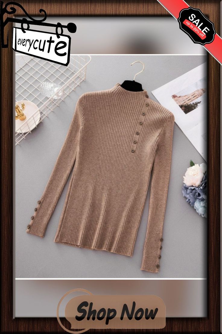 Autumn and Winter Fashion Button Turtleneck Sweater Women Spring Autumn Solid Knitted Pullover Women Slim Soft Jumper Sweater Female Knit Tops 9 Colors Elegant Winter Tops With Button Closure, Elegant Long Sleeve Sweater With Buttons, Long Sleeve Sweater With Buttons For Winter, Beige Buttoned Sweater For Fall, Chic Long Sleeve Sweater With Buttons, Fall Beige Button Sweater, Fall Beige Buttoned Sweater, Brown Long Sleeve Sweater With Button Cuffs, Beige Sweater With Button Cuffs For Winter