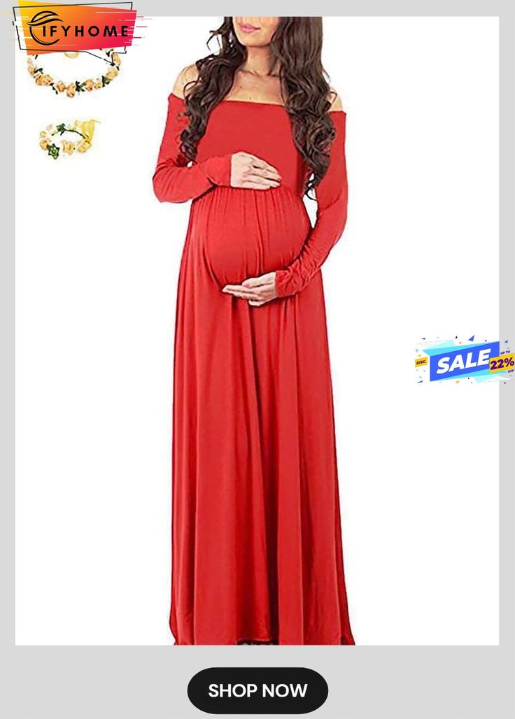 Women's Maternity Dress Party Dress Swing Dress Photoshoot Dress Solid Color Long Dress Maxi Dress Long Sleeve Off Shoulder Fashion Party White Yellow Red Winter Fall S M L Xl Xxl Long Stretch Solid Color Dress, Long Solid Stretch Dress, Solid Color Stretch Long Dress, Summer Party Maternity Dress With Stretch, Stretch Maternity Dress For Summer Party, Summer Party Stretch Maternity Dress, Red Non-stretch Dress For Fall, Solid Stretch Off-shoulder Dress, Red Solid Color Evening Dress