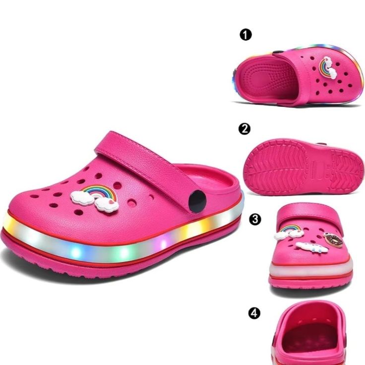 Light Up Fun Kids Shoes These Kids Garden Shoes Are Equipped With Led Lights Flashing Effect To Bring Children Fun To Walk. These Kid Clogs Using High-Quality Upgraded Versions Of The Light Bar Are Not Easily Damaged, Do Not Require Charging Equipment, And Are Suitable As Gifts For Children. Color ..... Pink Size ..... 13.5 / 33 Spring Slip-on Plastic Clogs, Pokemon Slippers, Dinosaur Slippers, Ugg Clogs, Kids Clogs, Boys Slippers, Toddler Slippers, Superman Man Of Steel, Garden Shoes